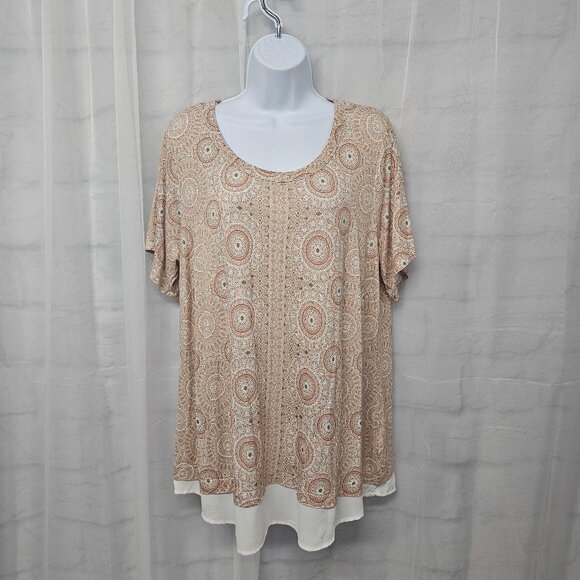 Rose & Olive Pink Cream Mandala Tee Shirt Peplum Boho Festival 1X - Picture 12 of 12